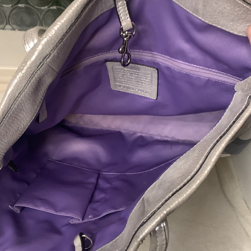 Coach silver with colorful design handbag with purple interior and creed - Picture 4 of 7